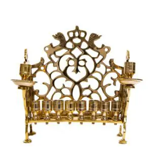 Hanukkah Lamp Adorned with Lions (cast brass)