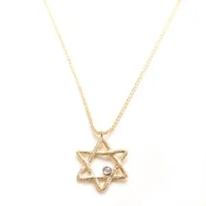 Star of David with Diamond – 14K Gold