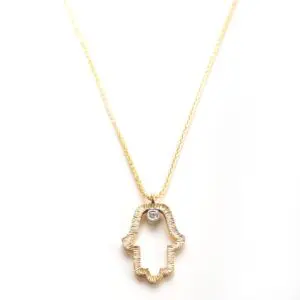 Hamsa Pendant with Diamond and chain- gold 14K