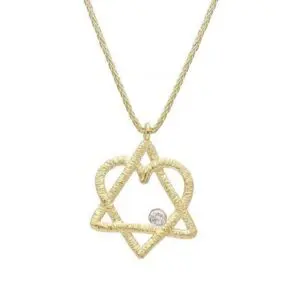 Star of David Heart with Diamond - Gold