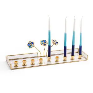 חנוכית פרח זכוכית וזהב - מבחר דגמים
