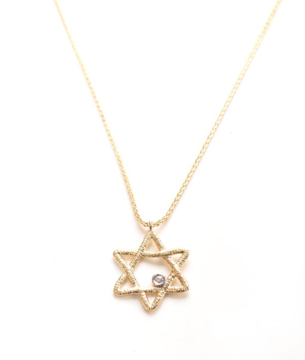 תליון מגן דוד עם יהלום ושרשרת - זהב