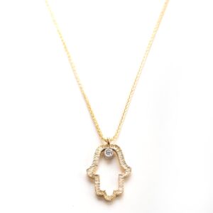 Hamsa Pendant with Diamond and chain- gold 14K
