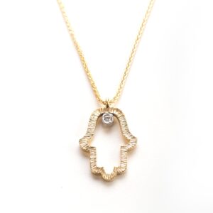 תליון חמשה עם יהלום ושרשרת- זהב