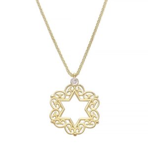 Crocheted Star of David with Diamond – 14K Gold
