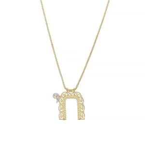 Crocheted Chai Pendant with Diamond – 14K Gold