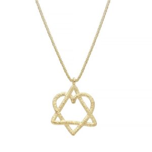 Star of David Heart Pendant with Chain- 14K Gold