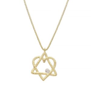 Star of David Heart Pendant with Diamond and Chain- 14K Gold