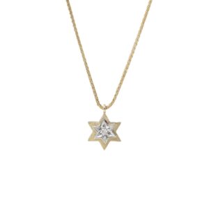 Double Star of David Pendant with Diamond and Chain - 14K Gold