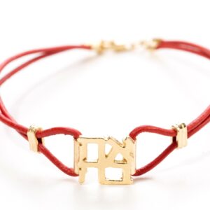 צמיד עור עם תליון מוזהב אהבה - אדום