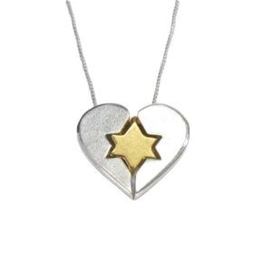 Silver Heart Pendant with Chain - Star of David